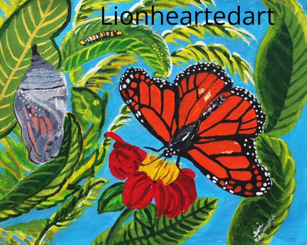 painting of a butterfly and leaves